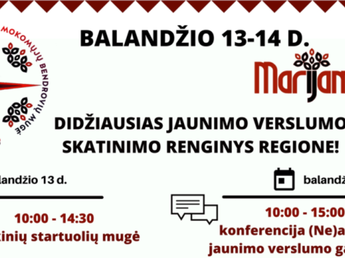 Didžiausias jaunimo verslumo skatinimo renginys regione, balandžio 13-14 d.