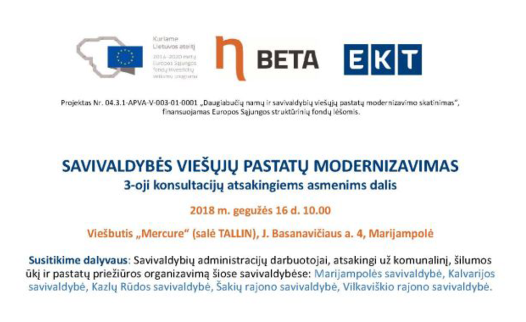 BETA susitikimas dėl Viešųjų pastatų renovacijos ir aktualių klausimų, 2018-05-16