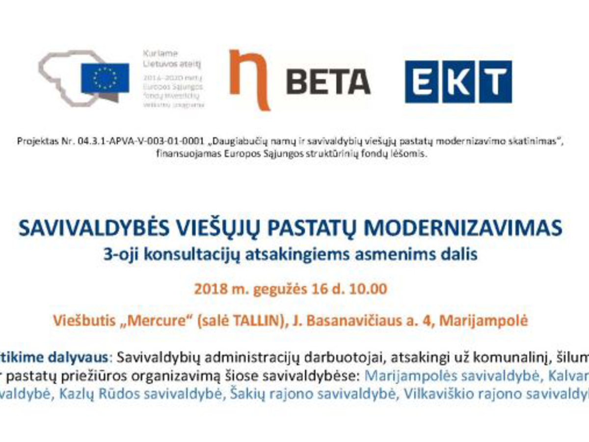 BETA susitikimas dėl Viešųjų pastatų renovacijos ir aktualių klausimų, 2018-05-16